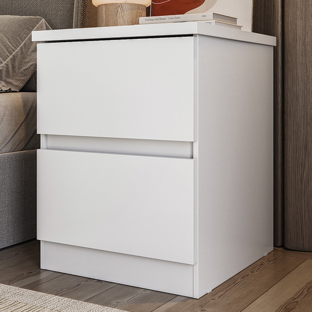 Mesa Cabeceira Quarto 47cm 2 Gavetas Zari Branco S01 - Mpozenato