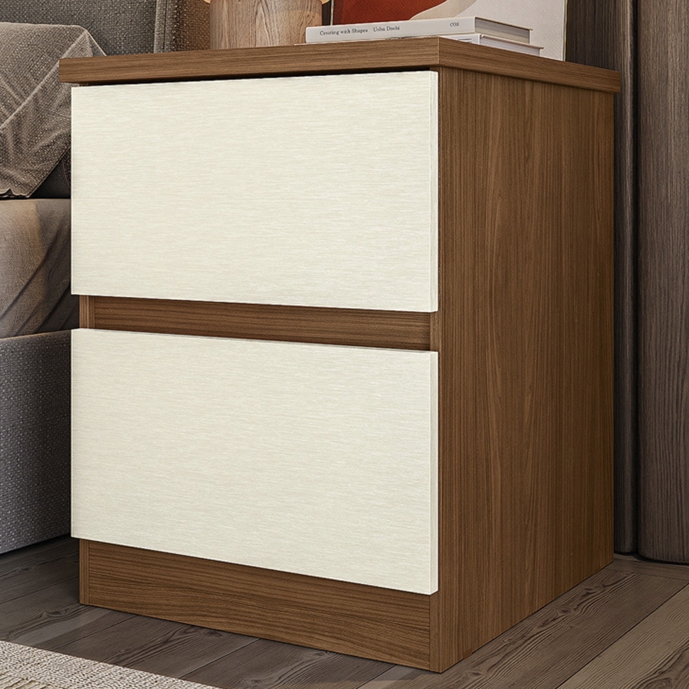 Mesa Cabeceira Quarto 47cm 2 Gavetas Zari Jatobá/Areia S01 - Mpozenato