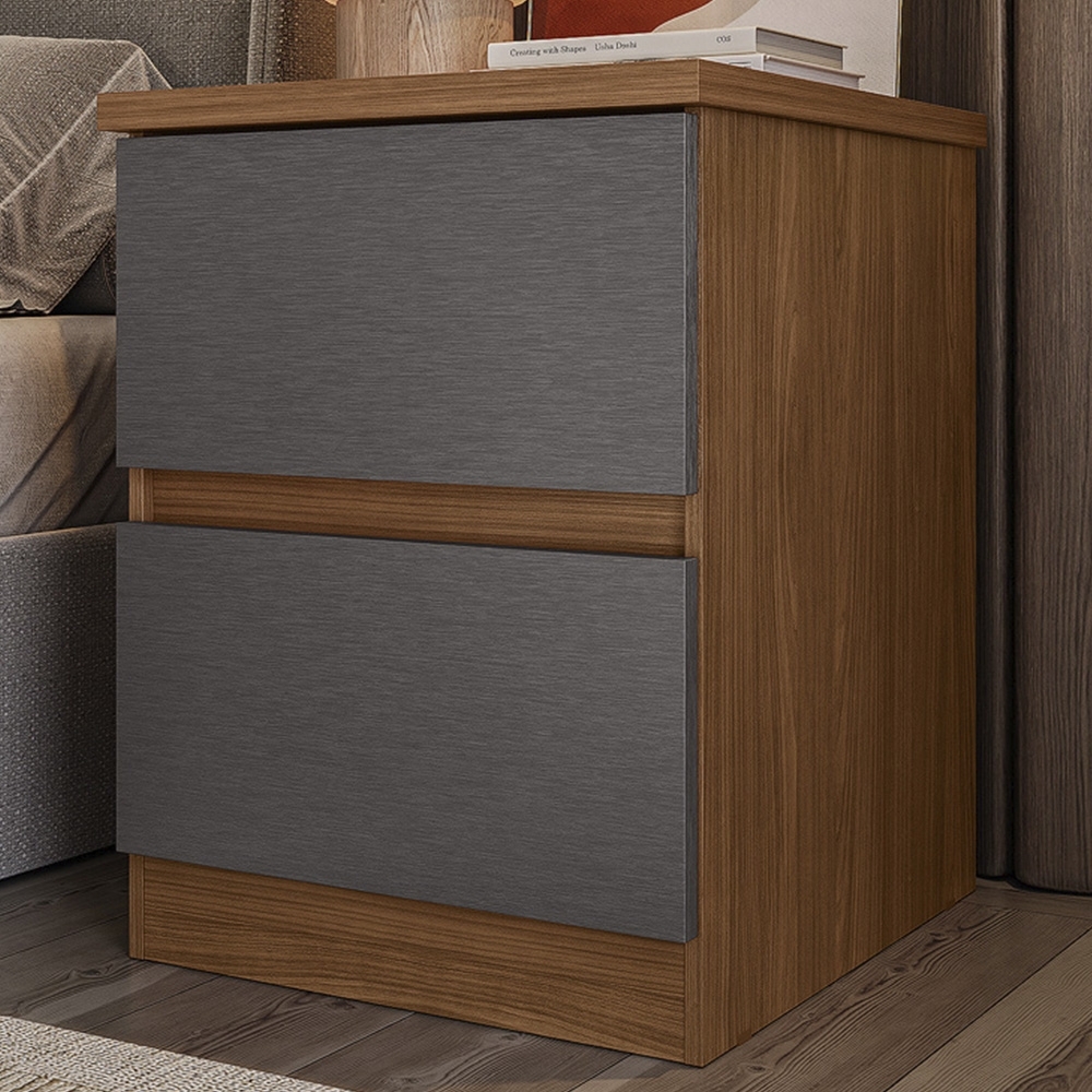 Mesa Cabeceira Quarto 47cm 2 Gavetas Zari Jatobá/Grafite S01 - Mpozenato