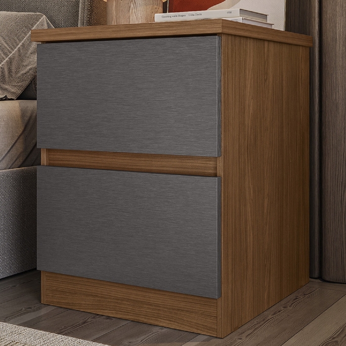 Mesa Cabeceira Quarto 47cm 2 Gavetas Zari Jatobá/Grafite S01 - Mpozenato