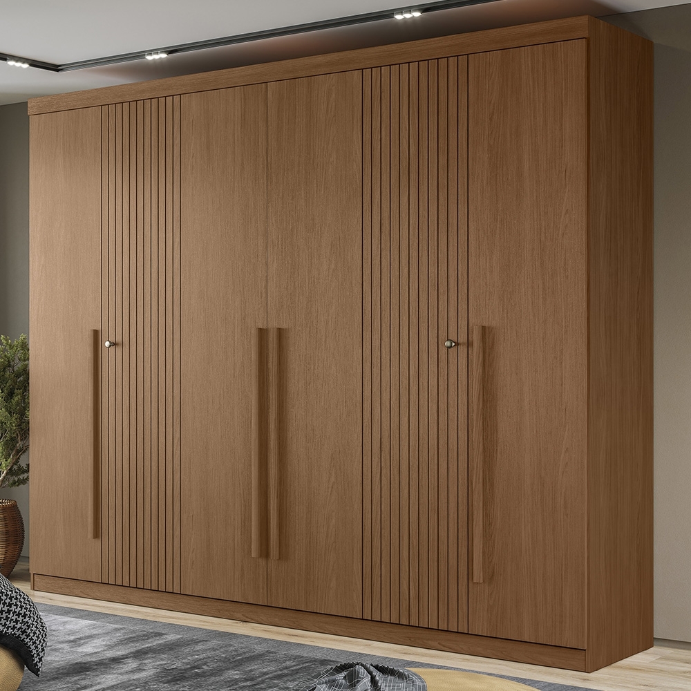 Guarda Roupa Casal 232cm 6 Portas 4 Gavetas Zain Jatobá S01 - Mpozenato