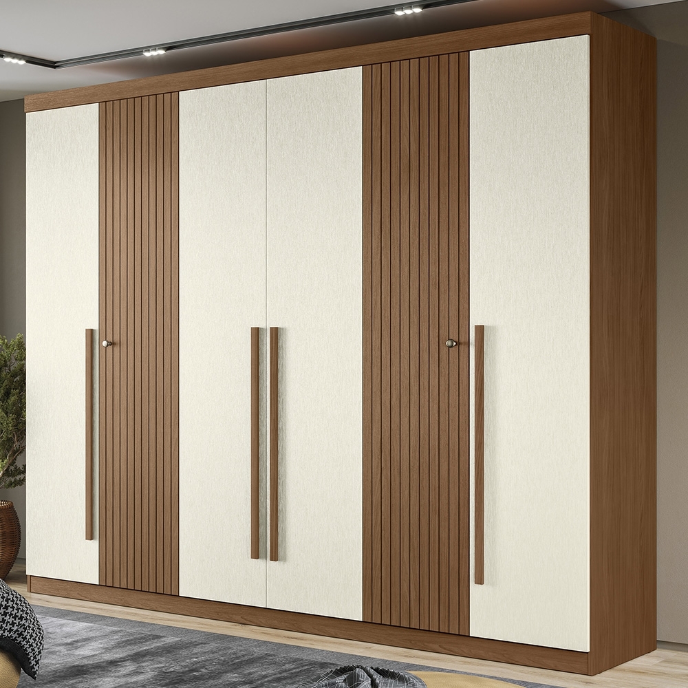 Guarda Roupa Casal 232cm 6 Portas 4 Gavetas Zain Jatobá/Areia S01 - Mpozenato
