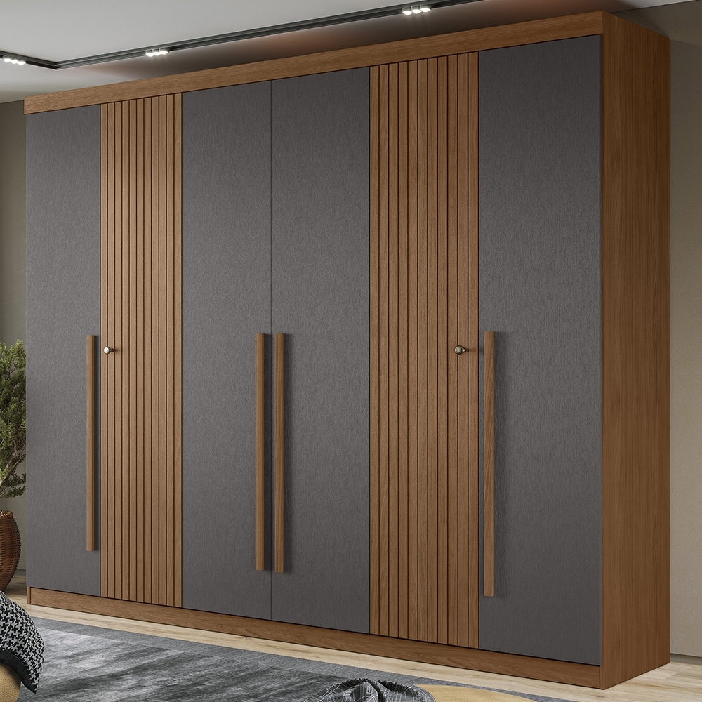 Guarda Roupa Casal 232cm 6 Portas 4 Gavetas Zain Jatobá/Grafite S01 - Mpozenato