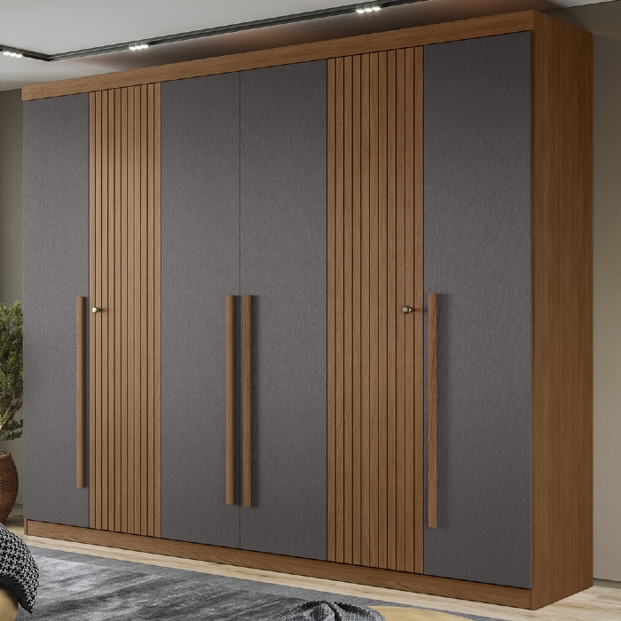 Guarda Roupa Casal 232cm 6 Portas 4 Gavetas Zain Jatobá/Grafite S01 - Mpozenato