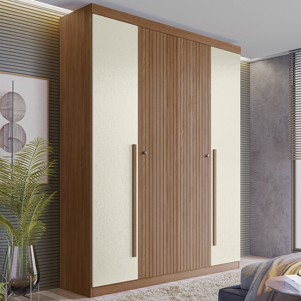 Guarda Roupa Solteiro 155cm 4 Portas 2 Gavetas Zain Jatobá/Areia S01 - Mpozenato