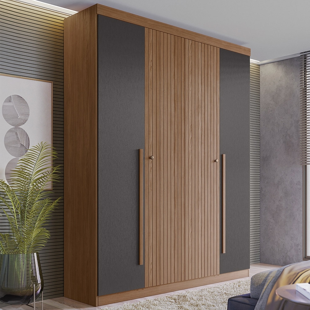 Guarda Roupa Solteiro 155cm 4 Portas 2 Gavetas Zain Jatobá/Grafite S01 - Mpozenato