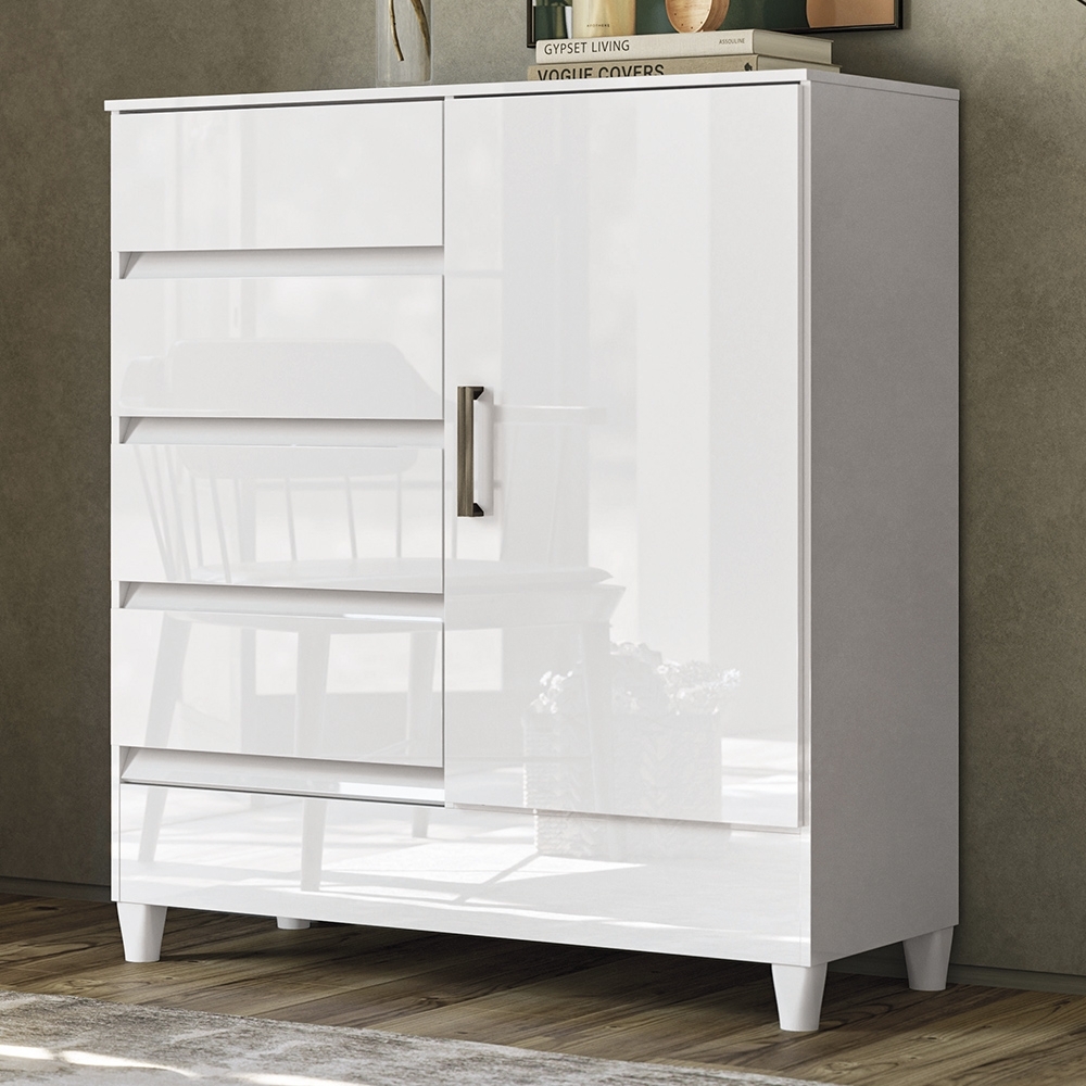Cômoda Quarto 90cm 8 Gavetas 1 Porta Thales Branco S01 - Mpozenato