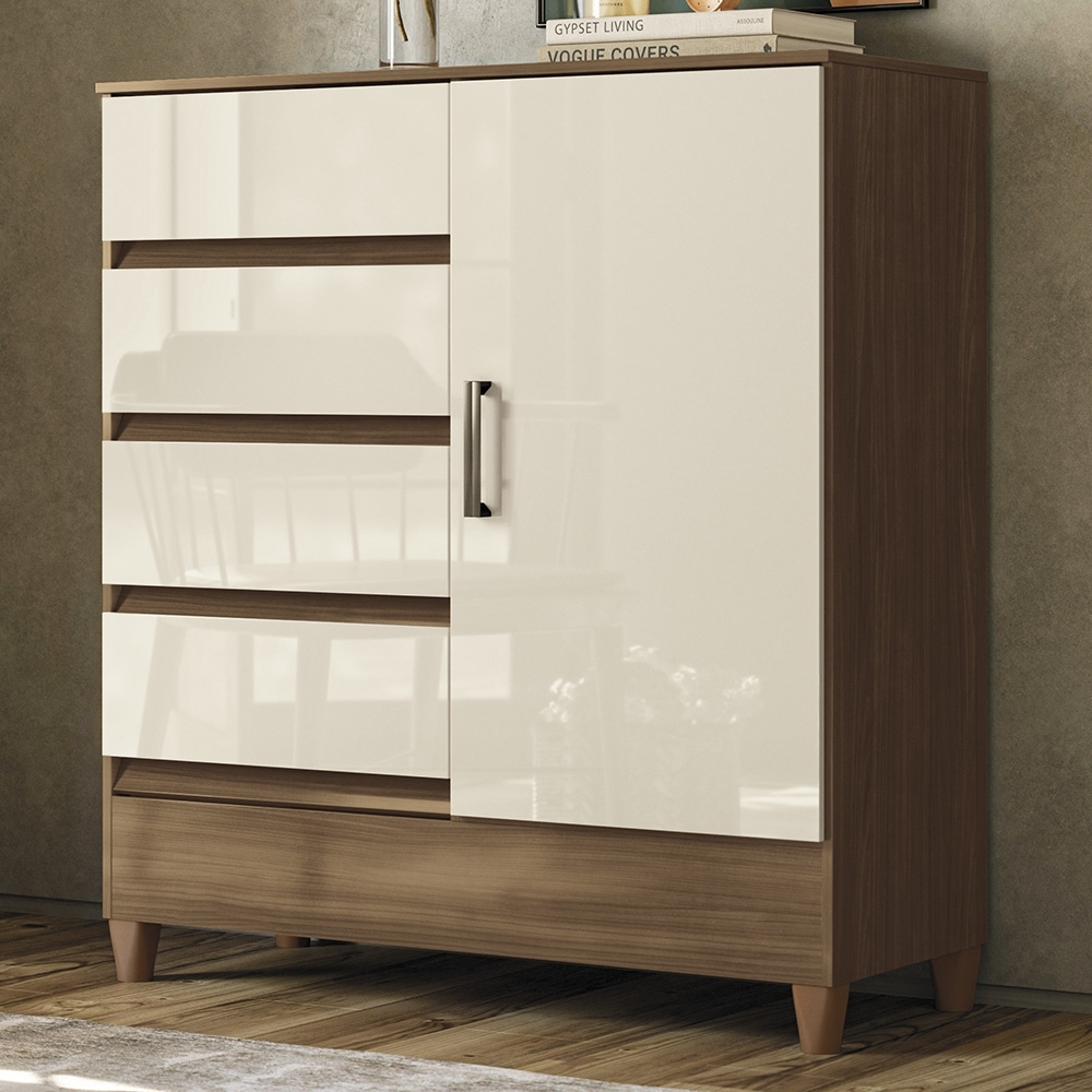 Cômoda Quarto 90cm 8 Gavetas 1 Porta Thales Jequitibá/Off S01 - Mpozenato