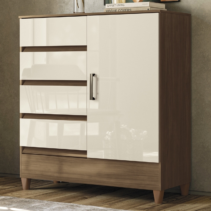 Cômoda Quarto 90cm 8 Gavetas 1 Porta Thales Jequitibá/Off S01 - Mpozenato