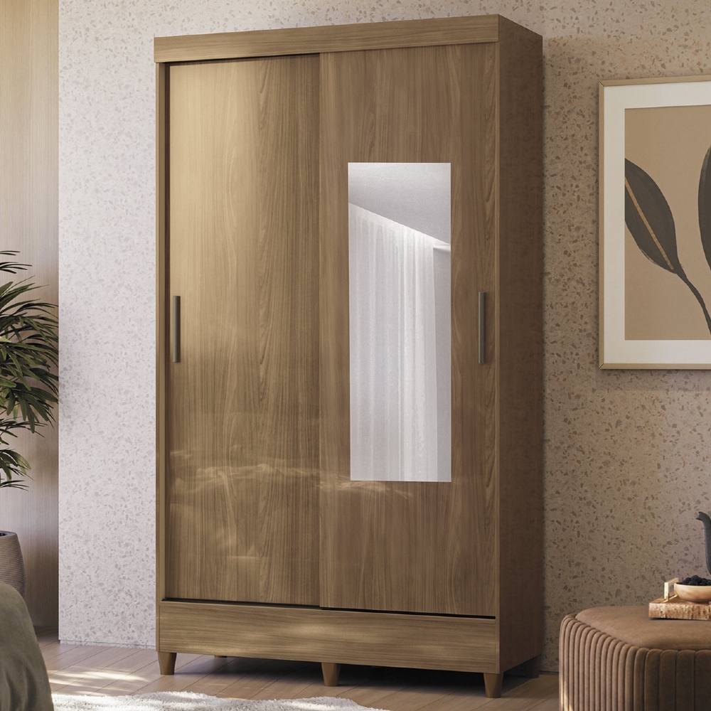 Guarda Roupa Solteiro 107cm 2 Portas Com Espelho Thales Jequitibá S01 - Mpozenato