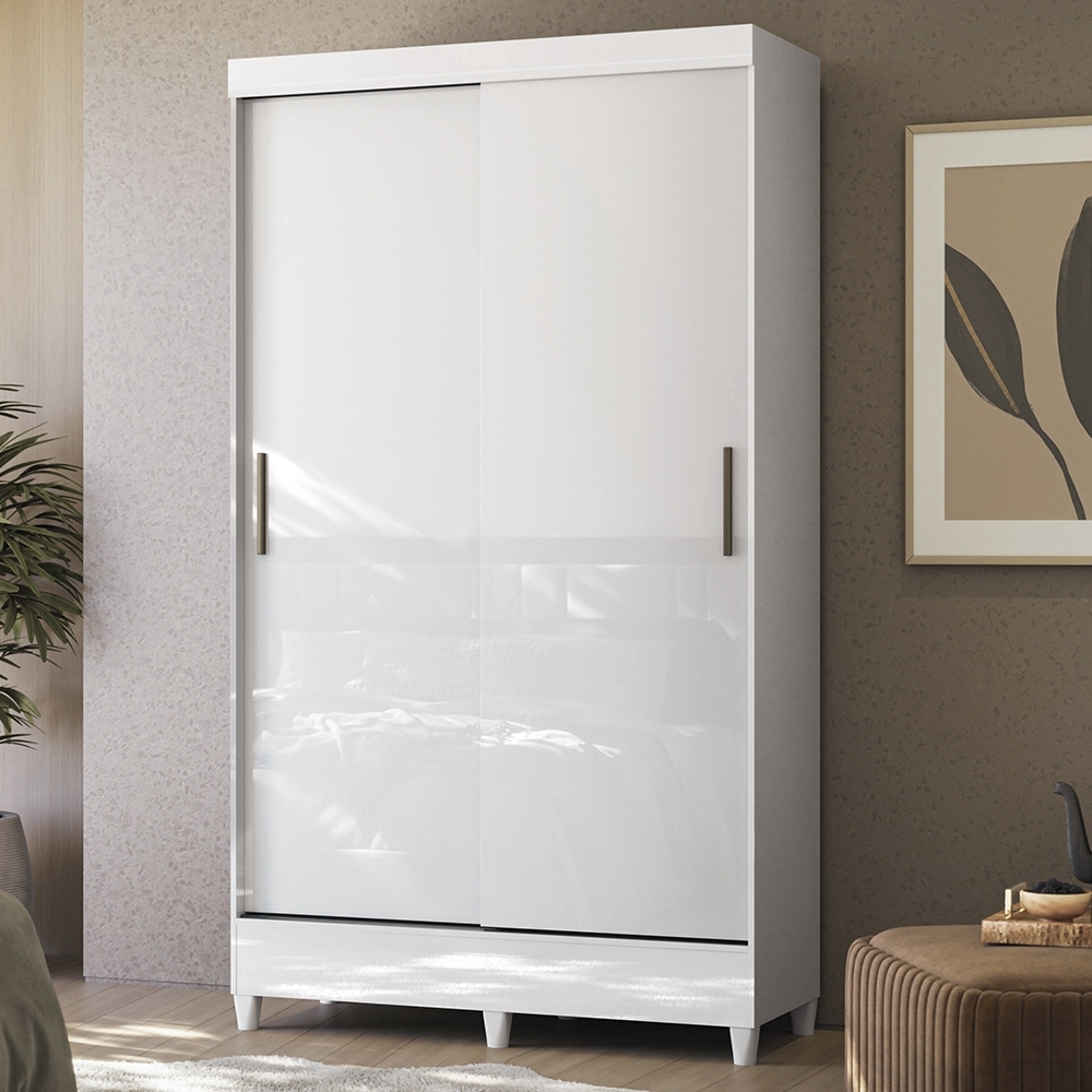  Guarda Roupa Solteiro 107cm 2 Portas Deslizante Thales Branco S01 - Mpozenato
