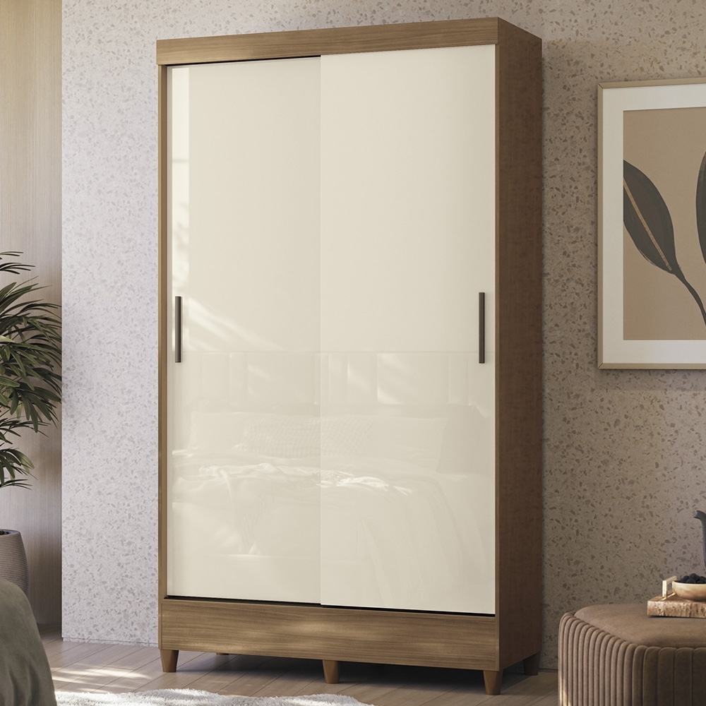 Guarda Roupa Solteiro 107cm 2 Portas Deslizante Thales Jequitibá/Off S01 - Mpozenato
