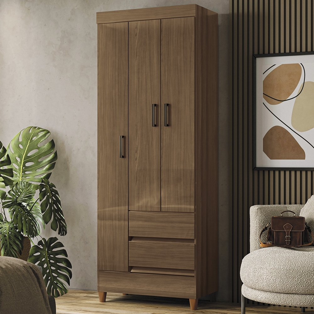 Guarda Roupa Solteiro 70cm 3 Portas 2 Gavetas Thales Jequitibá S01 - Mpozenato