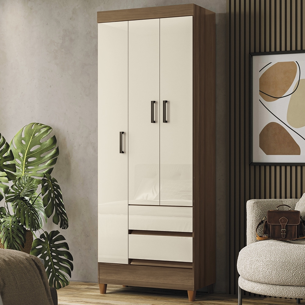 Guarda Roupa Solteiro 70cm 3 Portas 2 Gavetas Thales Jequitibá/Off  S01 - Mpozenato