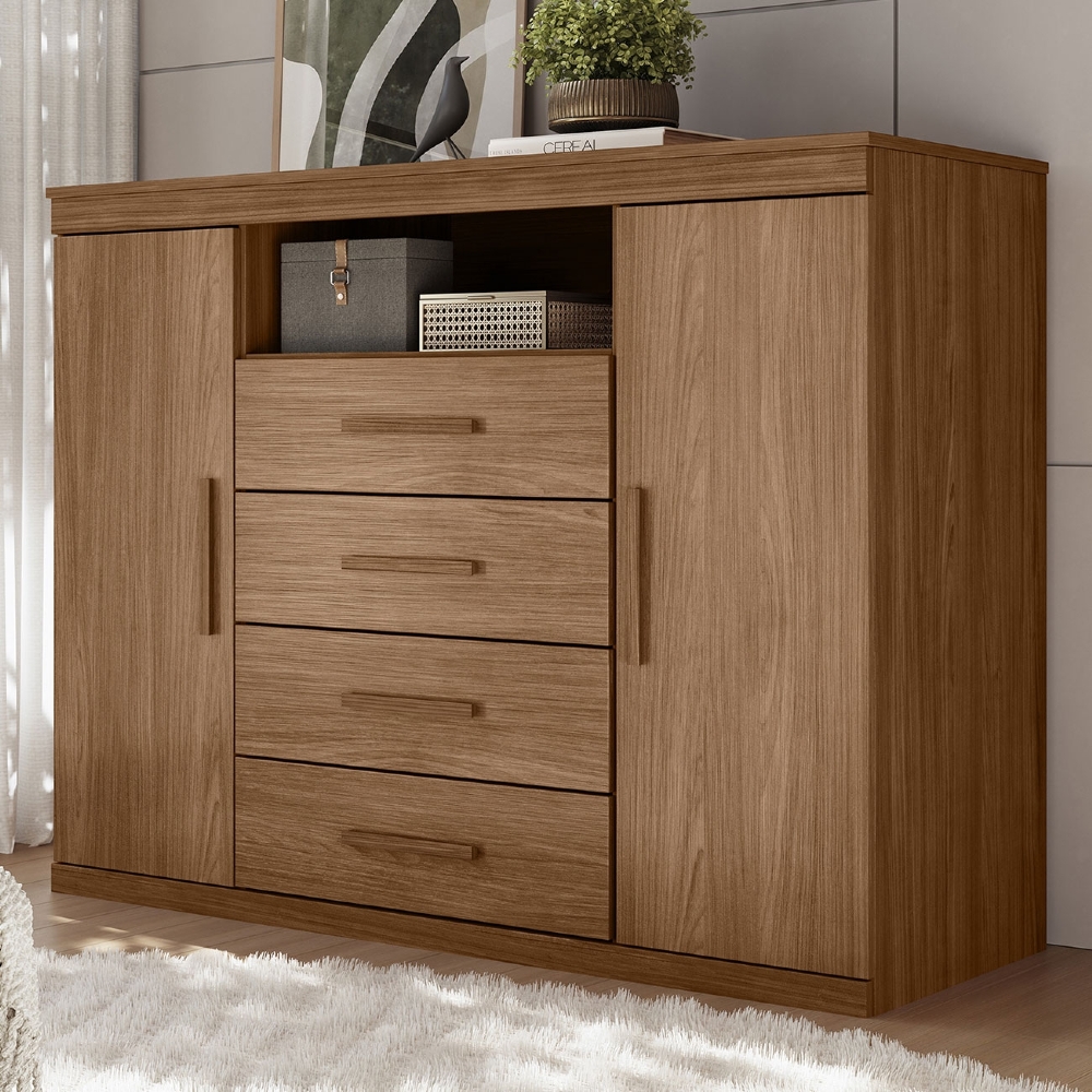 Cômoda Quarto 129cm 4 Gavetas 2 Portas Savana Jatobá S01 - Mpozenato