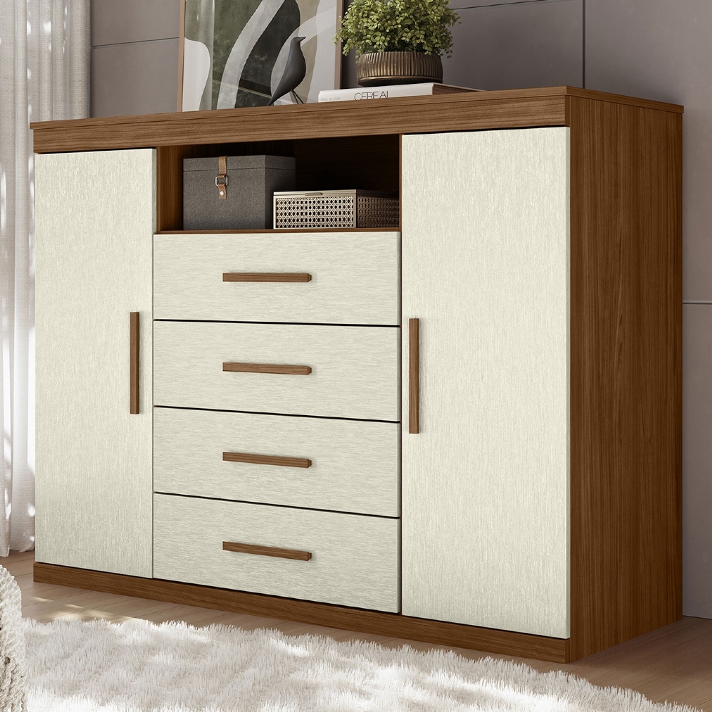 Cômoda Quarto 129cm 4 Gavetas 2 Portas Savana Jatobá/Areia S01 - Mpozenato