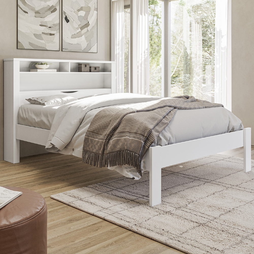 Cama Casal 140cm Com Nichos Zuri Branco S01 - Mpozenato