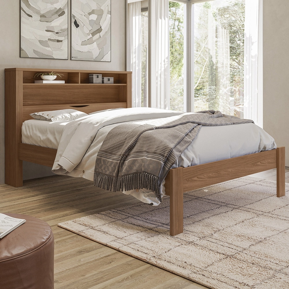 Cama Casal 140cm Com Nichos Zuri Jatobá S01 - Mpozenato