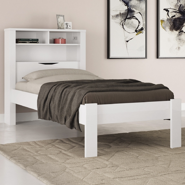Cama Solteiro Para Colchão 188x88cm Com Nichos Zuri Branco S01 - Mpozenato