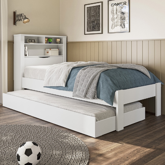 Cama Solteiro Infantil Com Auxiliar e Nicho 188x88cm Zuri Branco S01 - Mpozenato