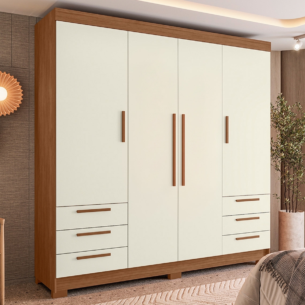 Guarda Roupa Casal 192cm 4 Portas 6 Gavetas Itajaí Jatobá/Areia S01 - Mpozenato