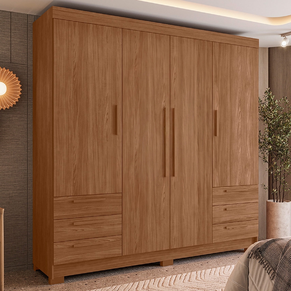 Guarda Roupa Casal 192cm 4 Portas 6 Gavetas Itajaí Jatobá S01 - Mpozenato