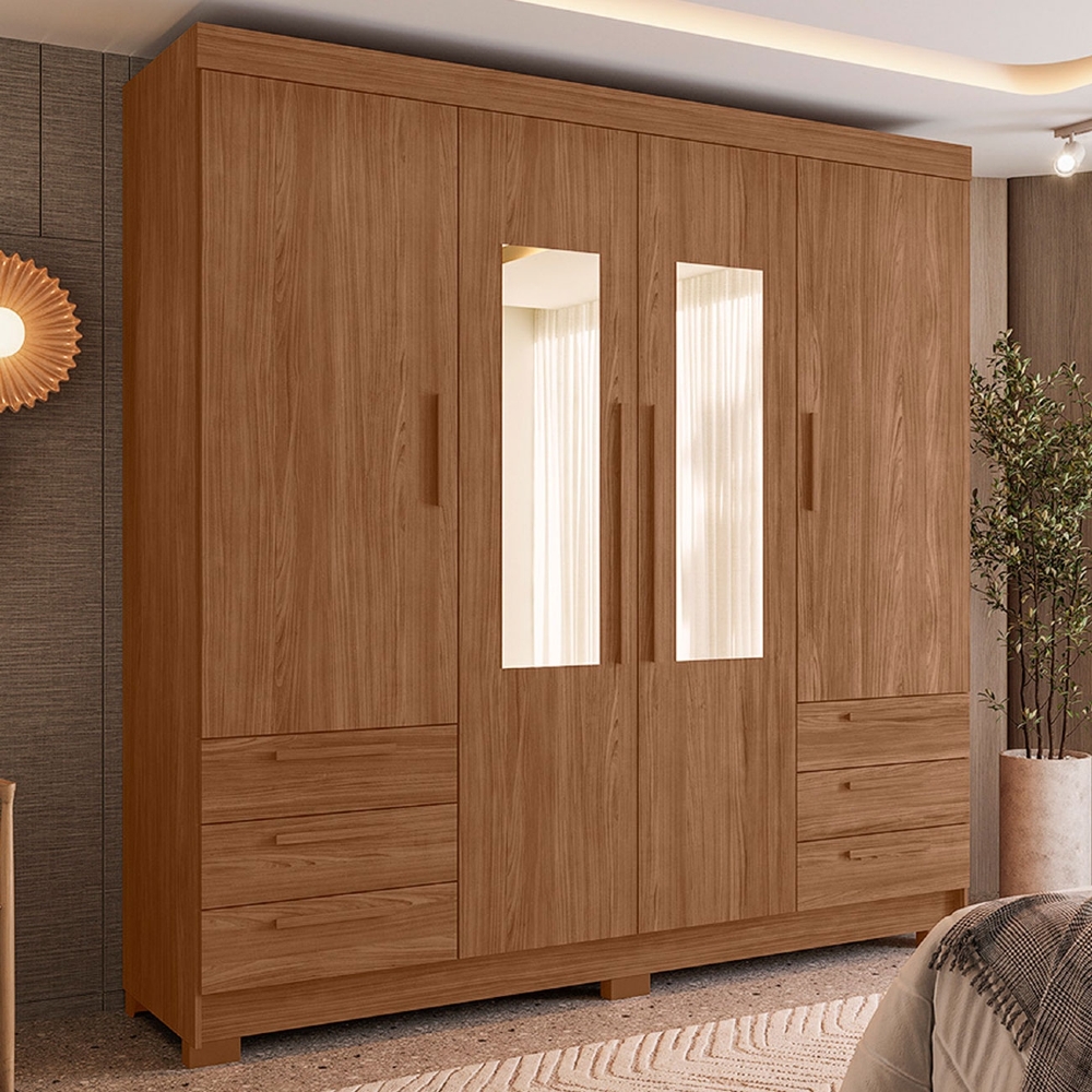 Guarda Roupa Casal 192cm 4 Portas Com Espelho Itajaí Jatobá S01 - Mpozenato