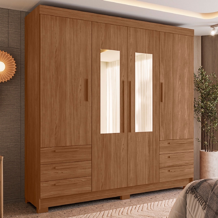 Guarda Roupa Casal 192cm 4 Portas Com Espelho Itajaí Jatobá S01 - Mpozenato