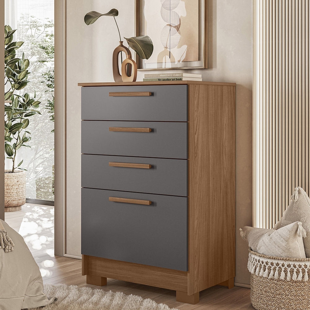 Cômoda Quarto 67cm 4 Gavetas Nayra Jatobá/Grafite S01 - Mpozenato