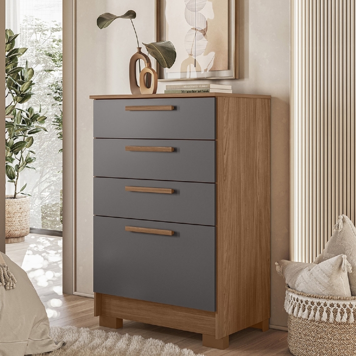 Cômoda Quarto 67cm 4 Gavetas Nayra Jatobá/Grafite S01 - Mpozenato
