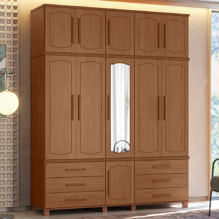 Guarda Roupa Casal 192cm 11 Portas Com Espelho Tóquio Jatobá S01 - Mpozenato