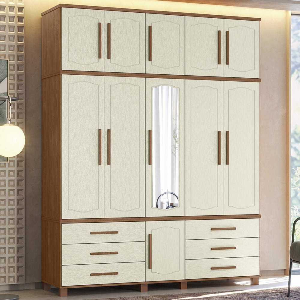 Guarda Roupa Casal 192cm 11 Portas Com Espelho Tóquio Jatobá/Areia S01 - Mpozenato