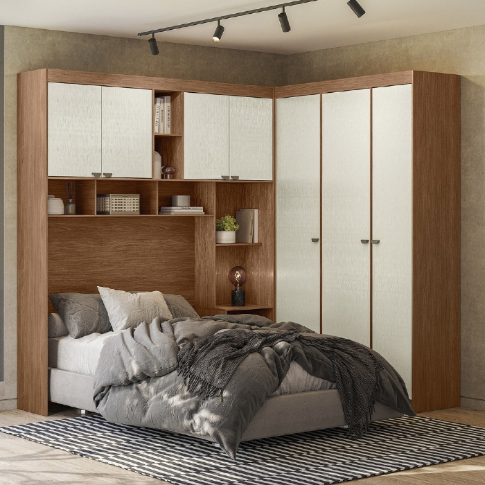 Guarda Roupa Casal Modulado 140cm Vincenzo Jatobá/Areia S01 - Mpozenato