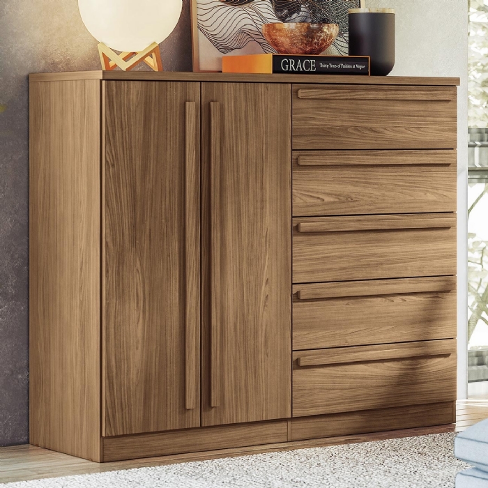 Cômoda Quarto 131cm 5 Gavetas 2 Portas Valenza Jatobá S01 - Mpozenato