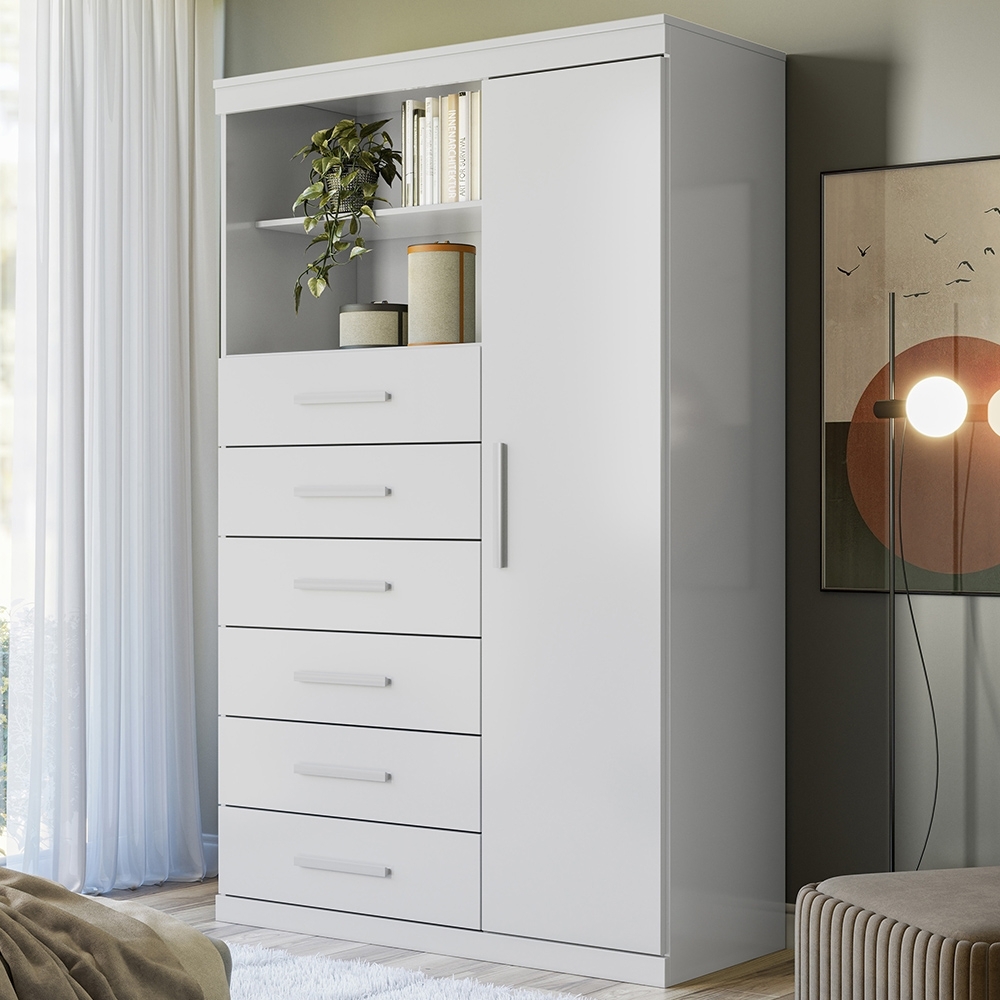 Cômoda Multiuso 6 Gavetas 1 Porta 96cm Guaíra Branco S01 - Mpozenato