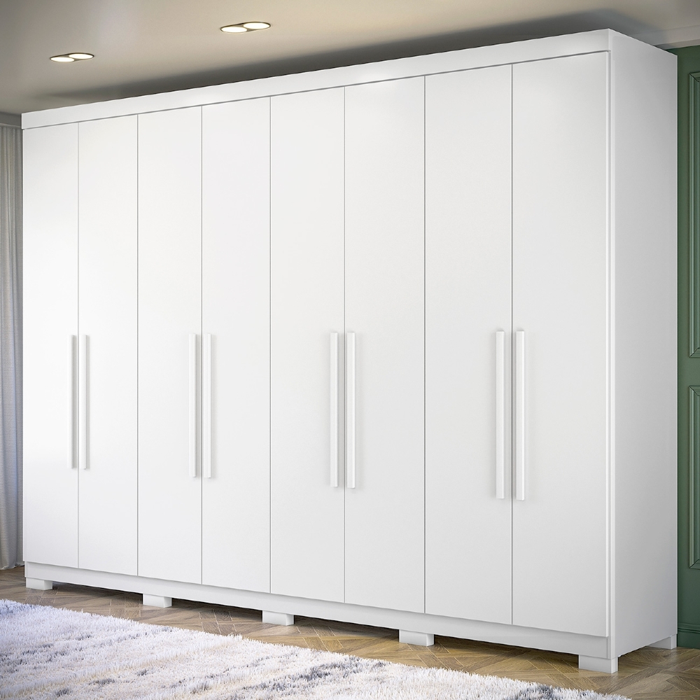 Guarda Roupa Casal 239cm 8 Portas 4 Gavetas Com Pés Vortex Branco S01 - Mpozenato