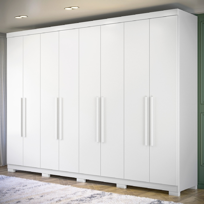 Guarda Roupa Casal 239cm 8 Portas 4 Gavetas Com Pés Vortex Branco S01 - Mpozenato