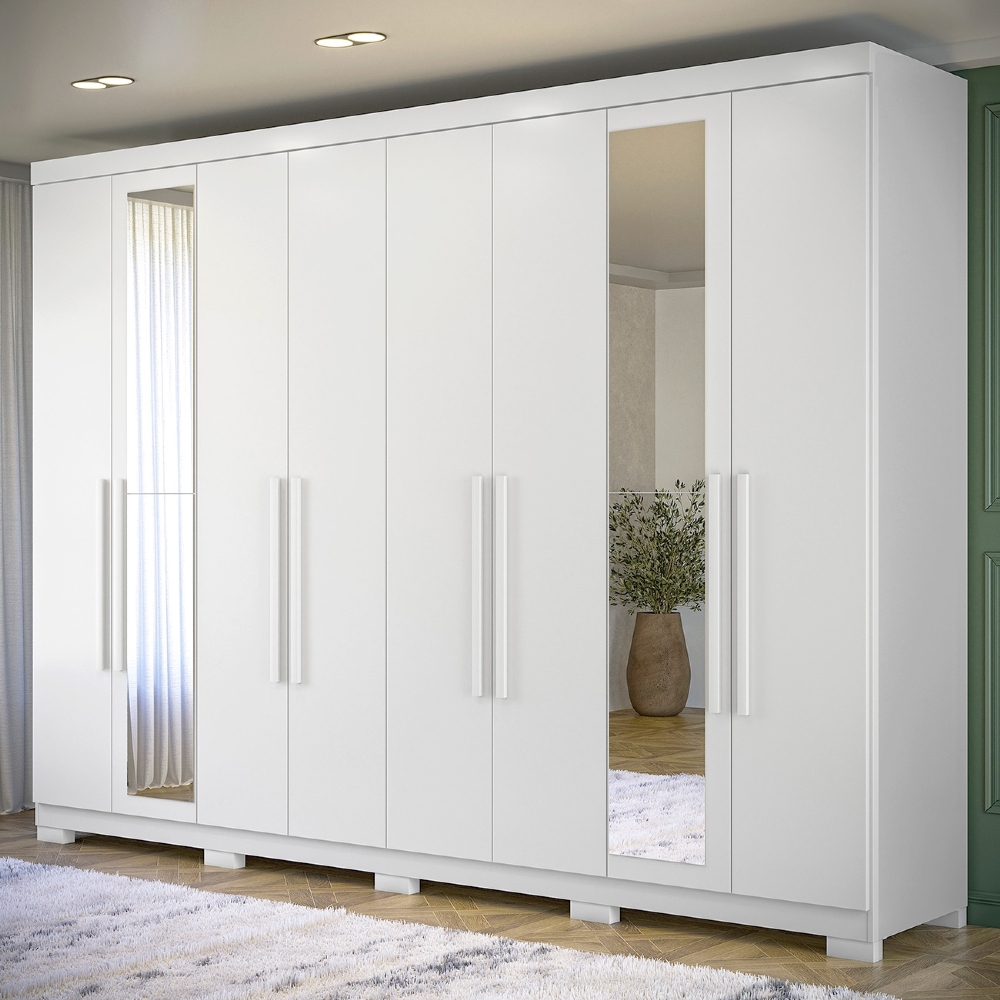 Guarda Roupa Casal 239cm 8 Portas Com Pés e Espelho Vortex Branco S01 - Mpozenato