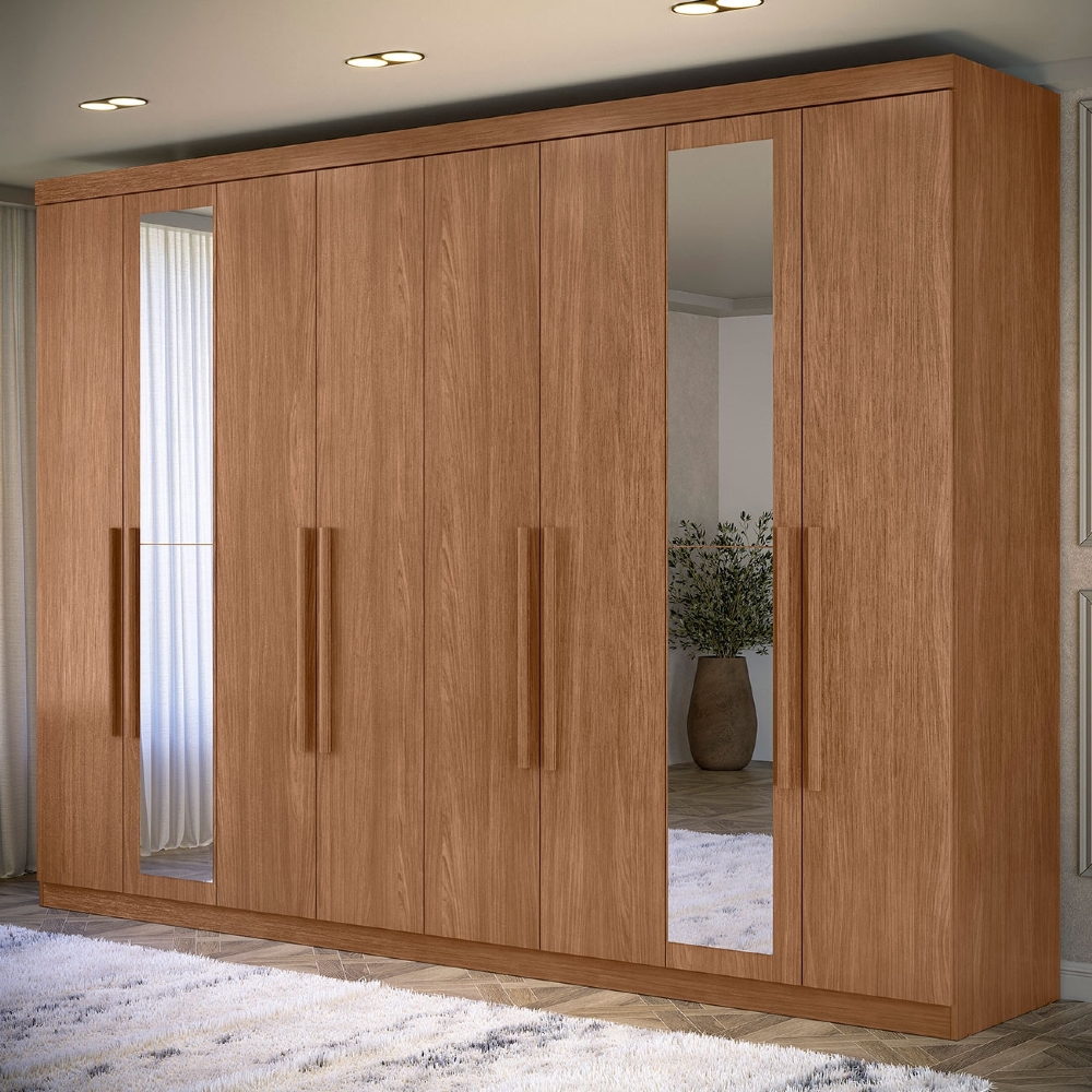 Guarda Roupa Casal 239cm 8 Portas 4 Gavetas Com Espelho Vortex Jatobá S01 - Mpozenato