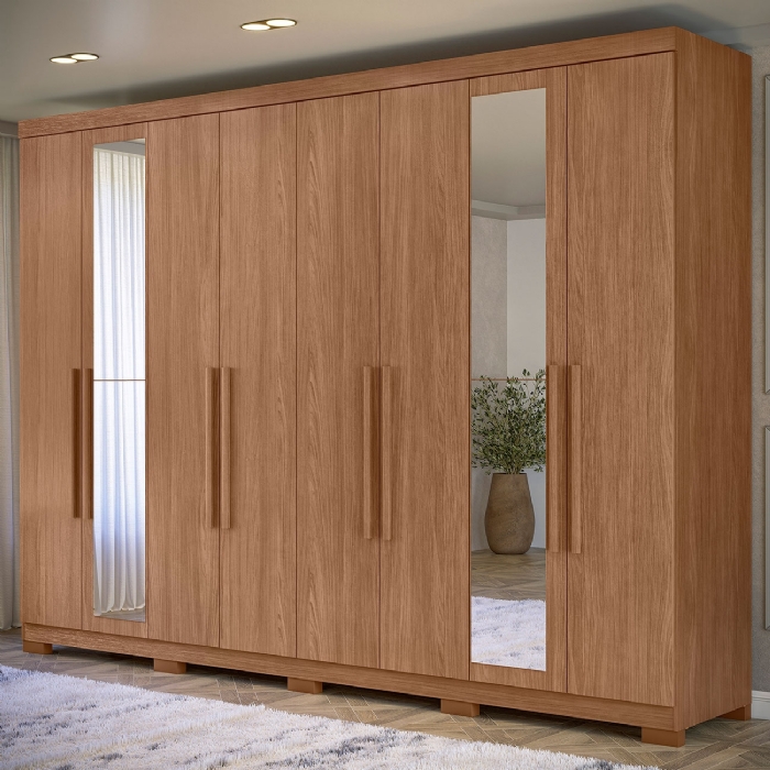 Guarda Roupa Casal 239cm 8 Portas Com Pés e Espelho Vortex Jatobá S01 - Mpozenato