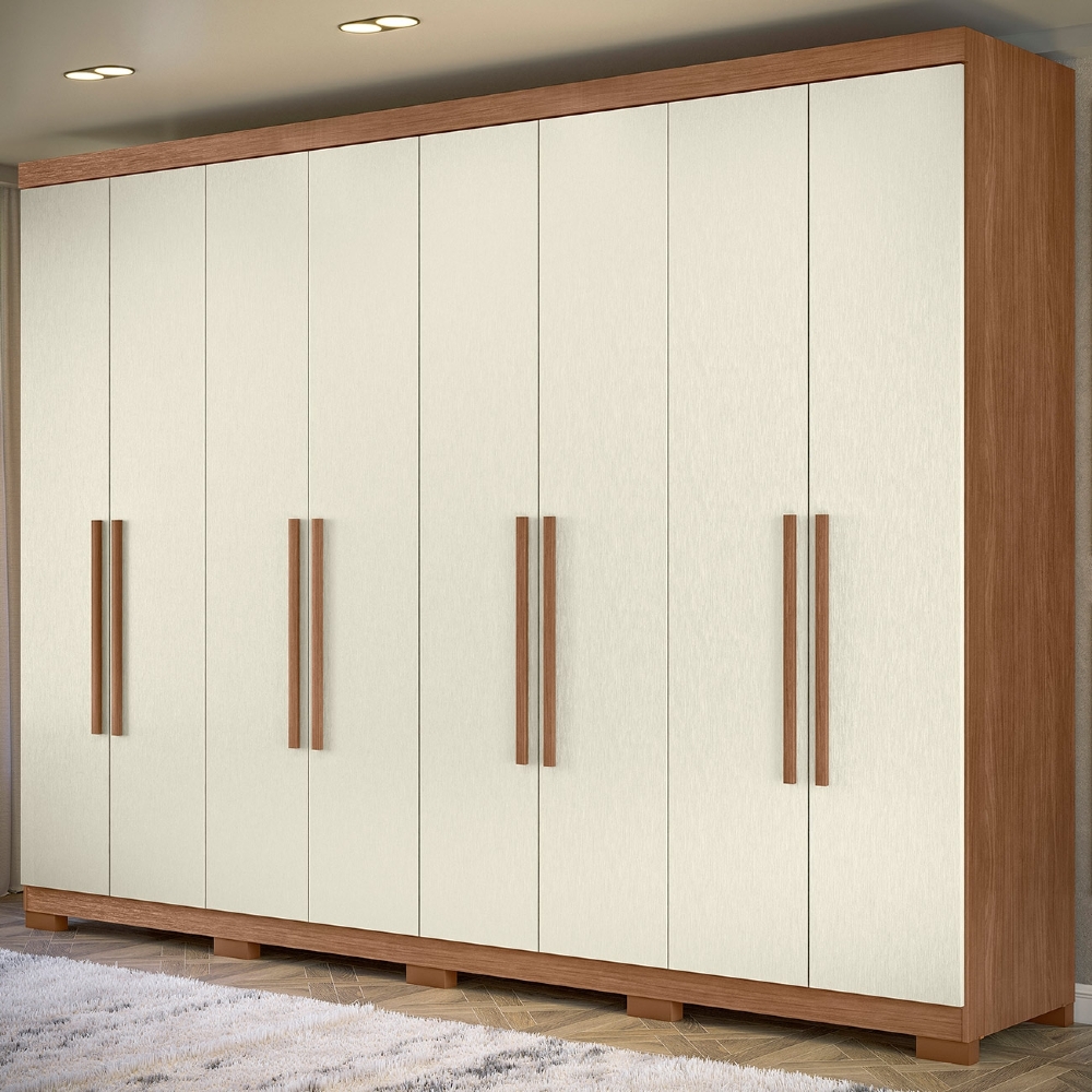 Guarda Roupa Casal 239cm 8 Portas 4 Gavetas Com Pés Vortex Jatobá/Areia S01 - Mpozenato