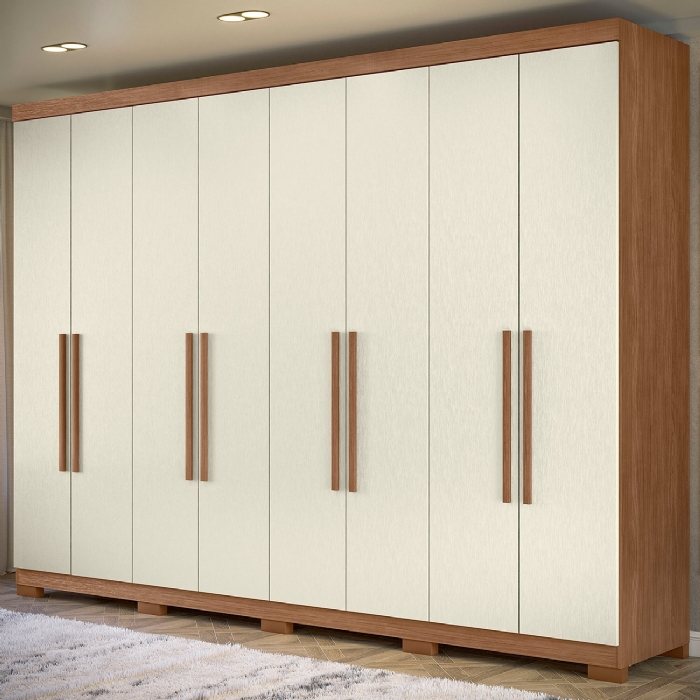 Guarda Roupa Casal 239cm 8 Portas 4 Gavetas Com Pés Vortex Jatobá/Areia S01 - Mpozenato