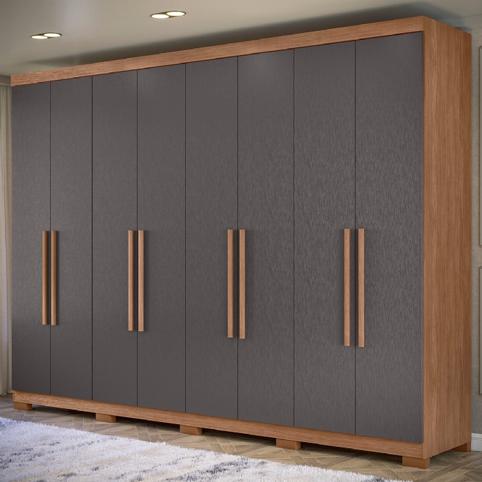 Guarda Roupa Casal 239cm 8 Portas 4 Gavetas Com Pés Vortex Jatobá/Grafite S01 - Mpozenato
