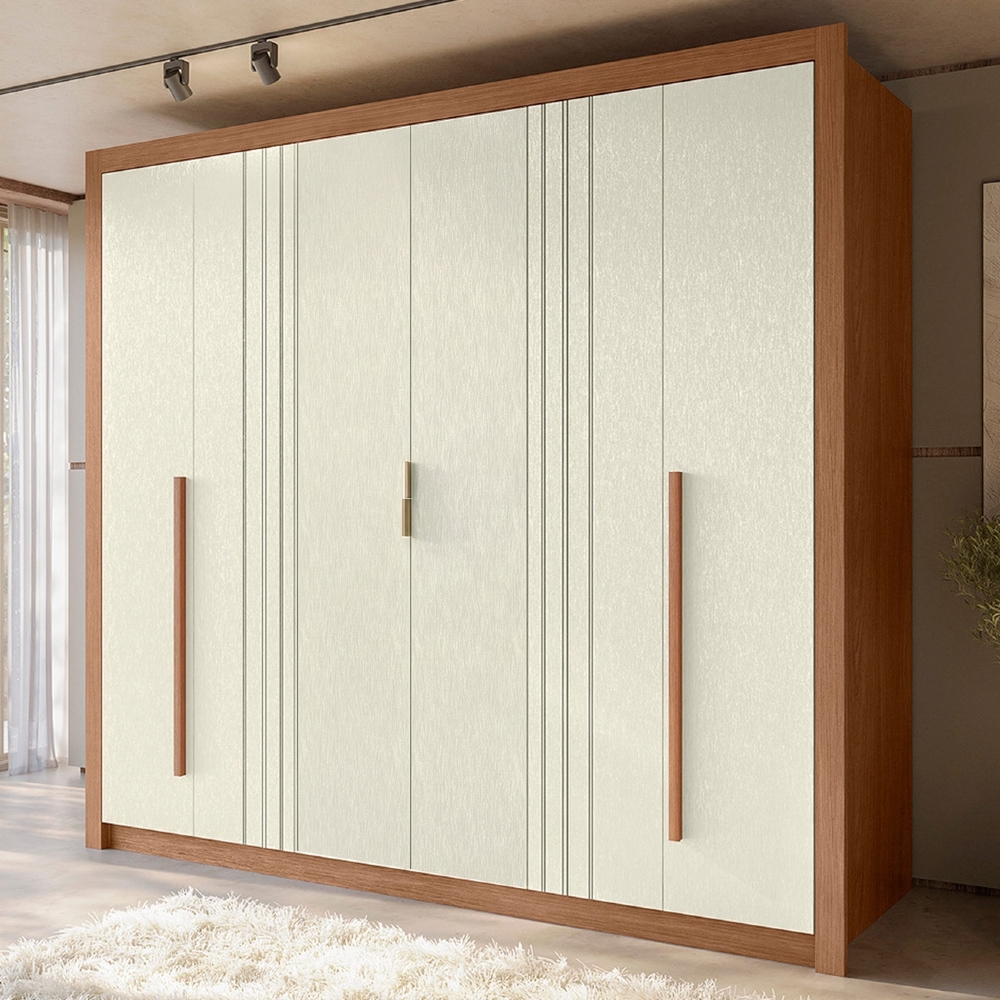 Guarda Roupa Casal 245cm 6 Portas Loretto Jatobá/Areia S01 - Mpozenato
