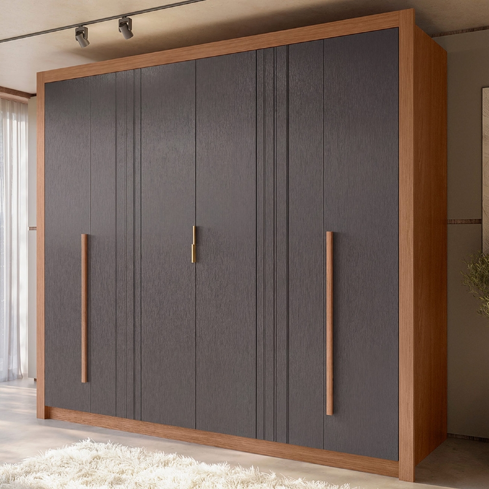 Guarda Roupa Casal 245cm 6 Portas Loretto Jatobá/Grafite S01 - Mpozenato