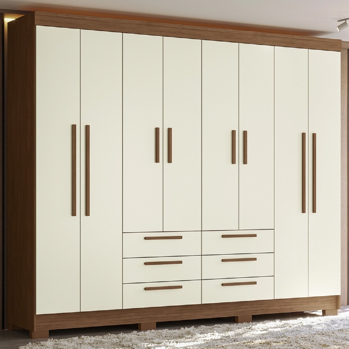 Guarda Roupa Casal 212cm 8 Portas 6 Gavetas Valenza Jatobá/Areia S01 - Mpozenato