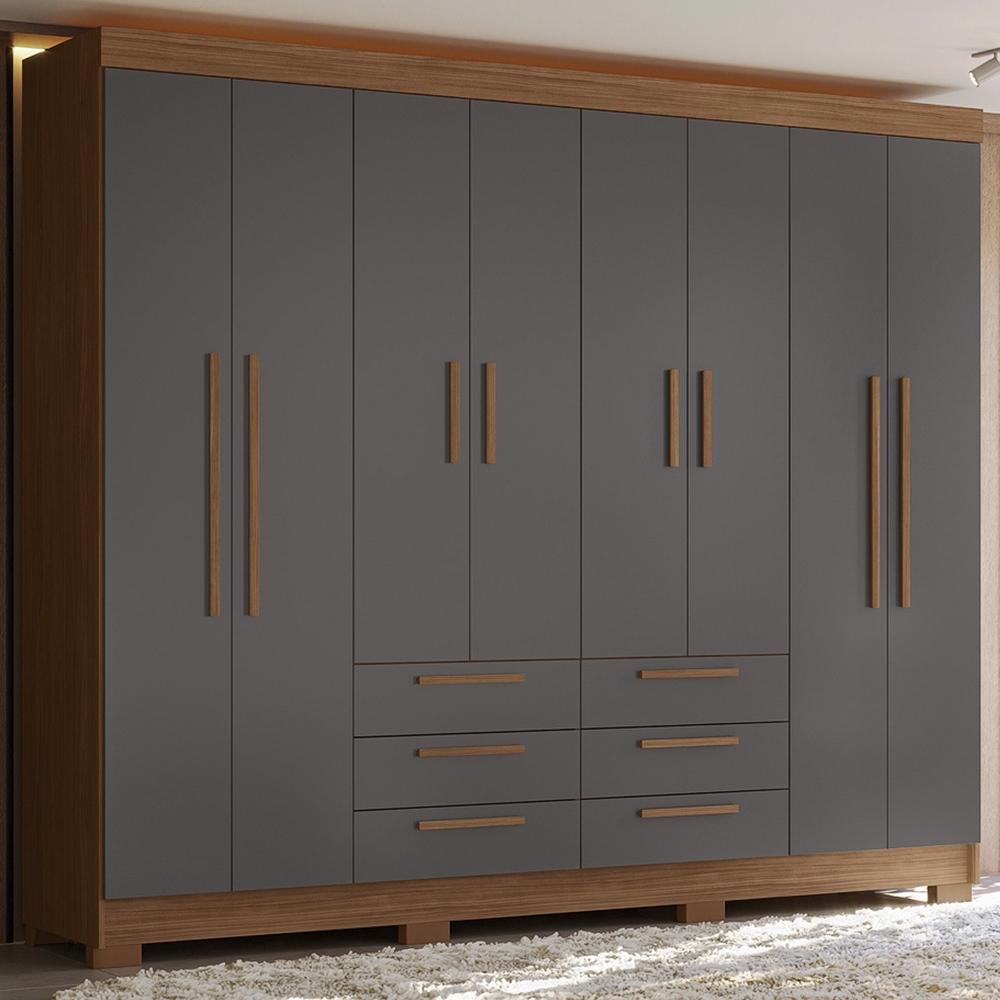 Guarda Roupa Casal 212cm 8 Portas 6 Gavetas Valenza Jatobá/Grafite S01 - Mpozenato