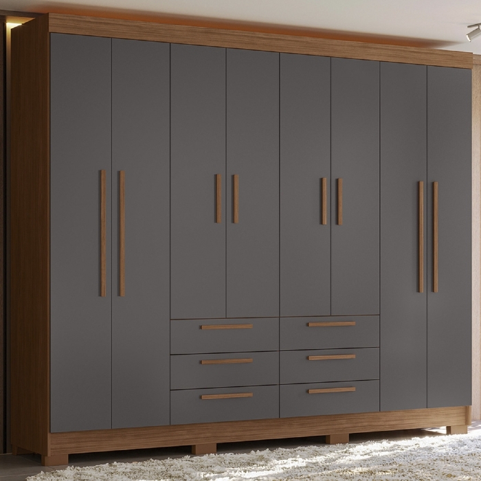 Guarda Roupa Casal 212cm 8 Portas 6 Gavetas Valenza Jatobá/Grafite S01 - Mpozenato