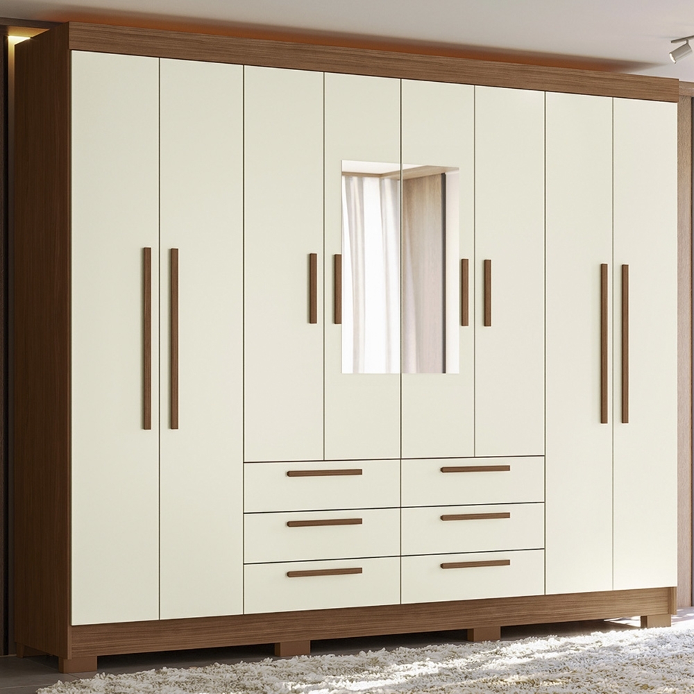 Guarda Roupa Casal 212cm 8 Portas Com Espelho Valenza Jatobá/Areia S01 - Mpozenato