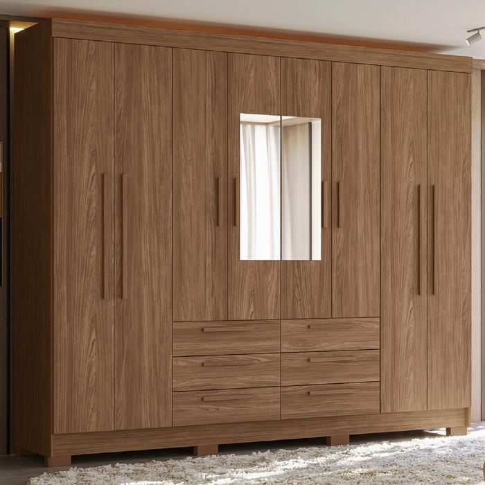 Guarda Roupa Casal 212cm 8 Portas Com Espelho Valenza Jatobá S01 - Mpozenato